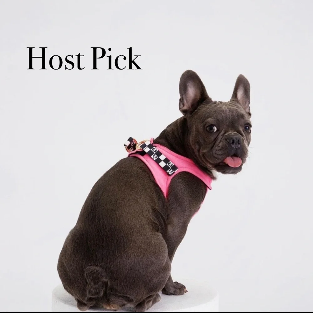 MOSHIQA Pink Padded Dog Cat Pet Harness Size XS M L Soft Buckle Checker Frenchie